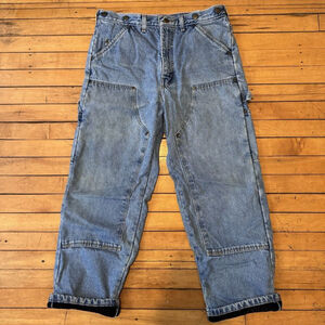 Vtg Big Bill Work Jeans Mens 34” Blue Fleece Lined Double Knee Grunge Y2K Skater